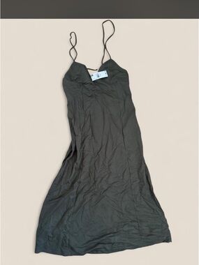 Mango Olive Green Slip Dress with Spaghetti Straps
